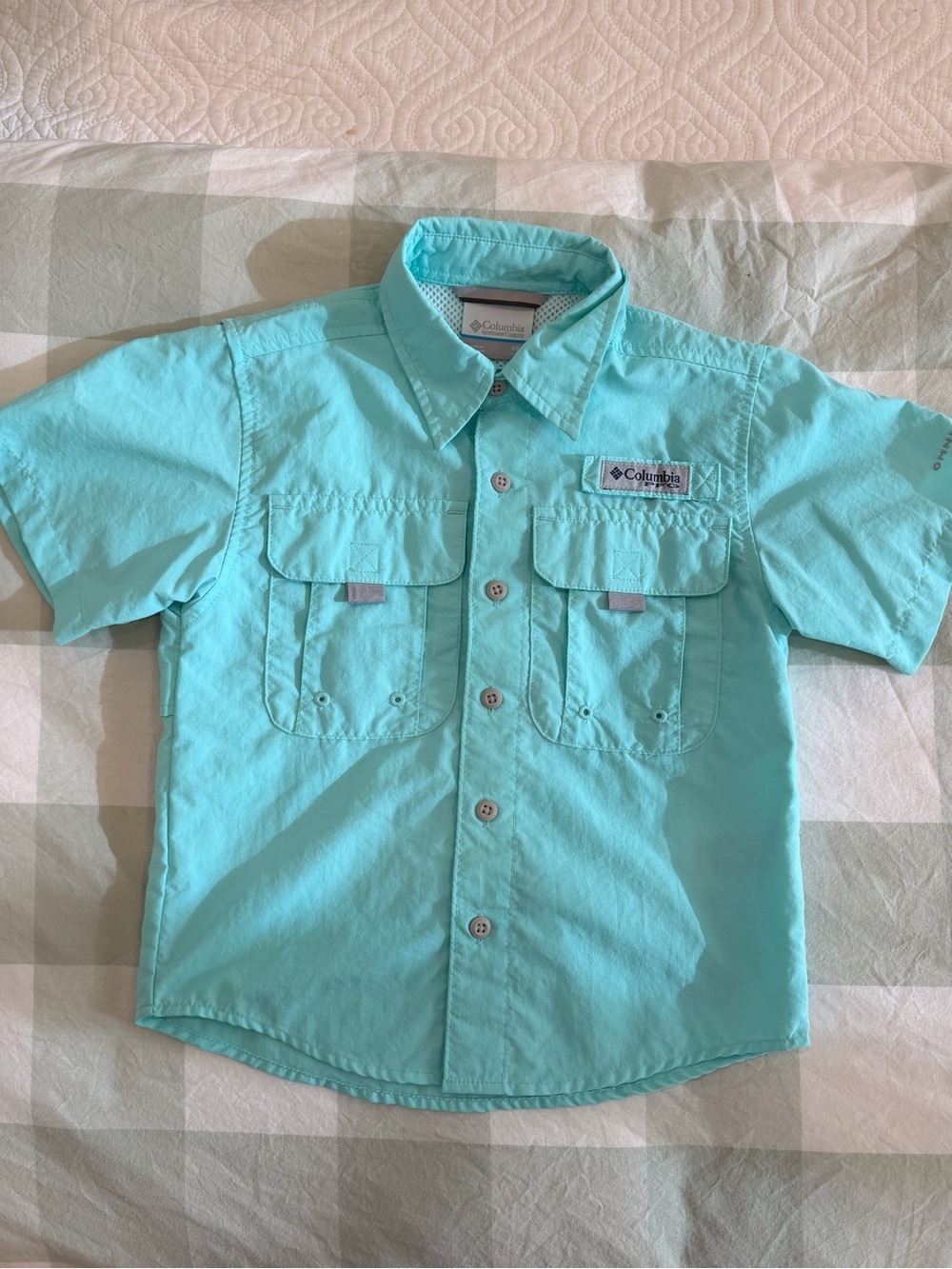 Columbia Boys' Short-Sleeve Button-Down Shirt - Aqua Blue